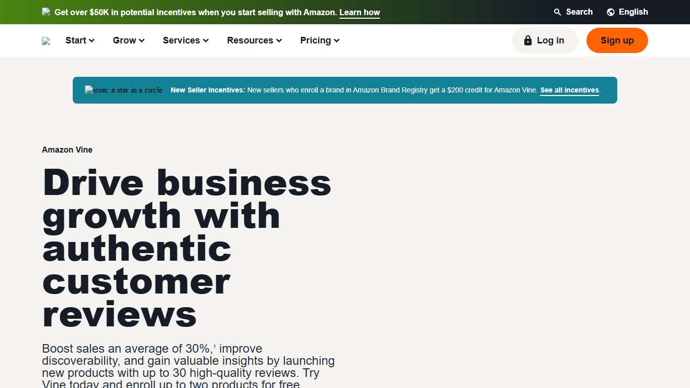 Get customer reviews with Amazon Vine Sell on Amazon